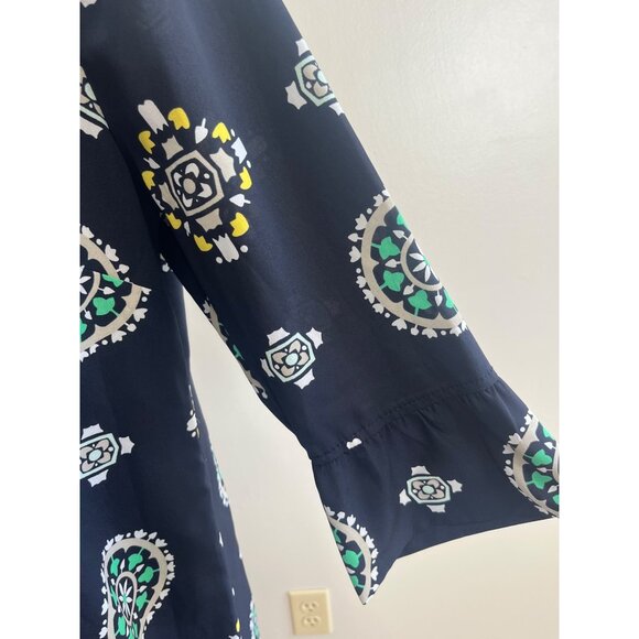 Crown and Ivy Shift Dress Womens 14 Navy Print Ruffle Sleeve Lined - Picture 4 of 8